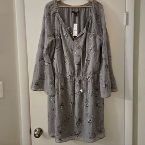 NWT White House Black Market Gray Floral Embroidered Dress Size XL